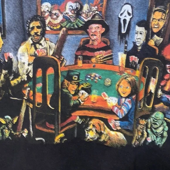 Horror Movie Squad Characters Playing Poker T- Shirt - Picture 9 of 12